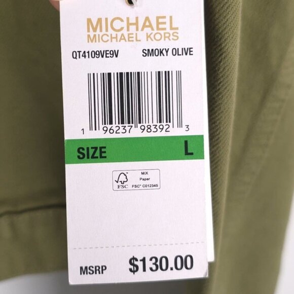 NWT‎ MICHAEL KORS Crop Button Denim Jacket Smoky Olive Gold Details MEDIUM & LG - Picture 11 of 11